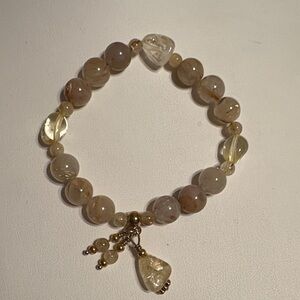 Gold Rutilated Quartz and Clear Nugget Quartz Stretch Beaded Bracelet